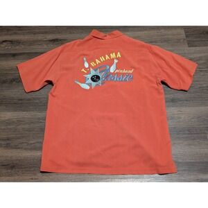 Tommy Bahama Mens Orange Bowling Pinhead Classic Silk Short Sleeve Shirt Size S